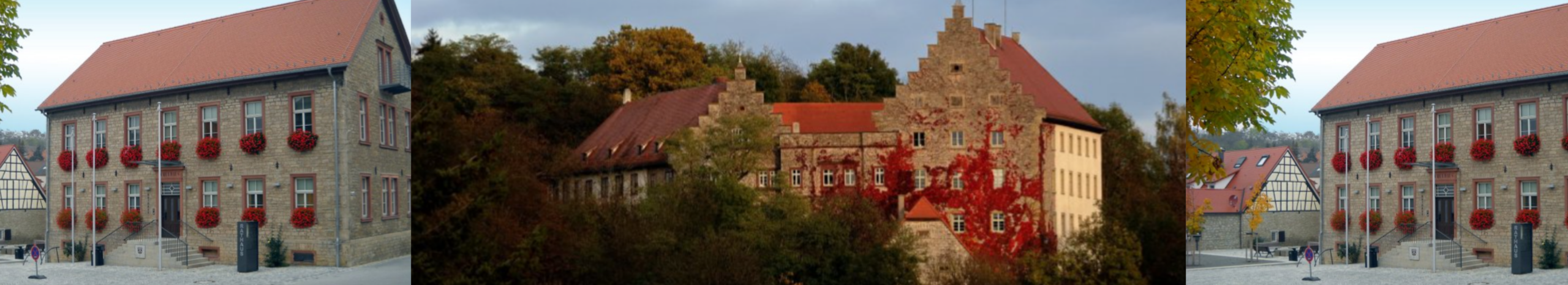 Bildstreifen mit Rathaus und Schloss Markt Reichenberg (Unterfranken)